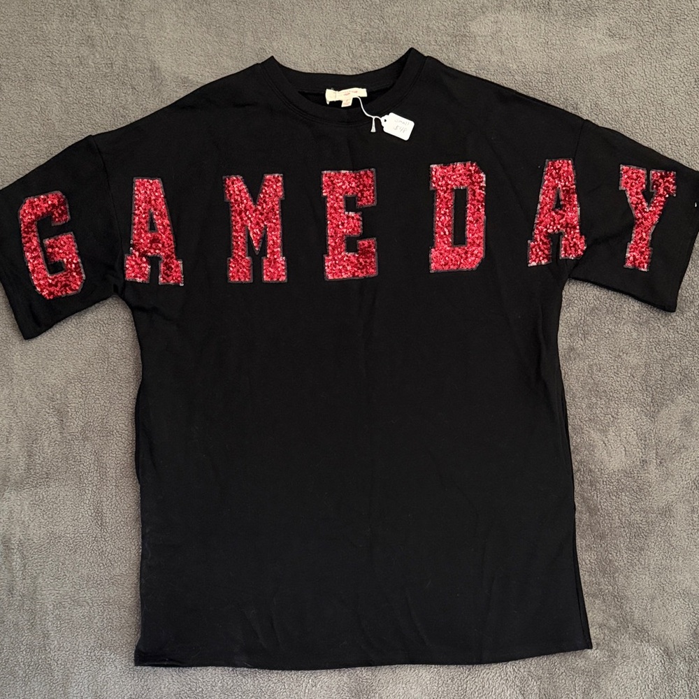 Peach Love California Black Mini Dress with Red Sequin 'GAME DAY'